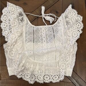 Free People Cream Cropped Lace Blouse